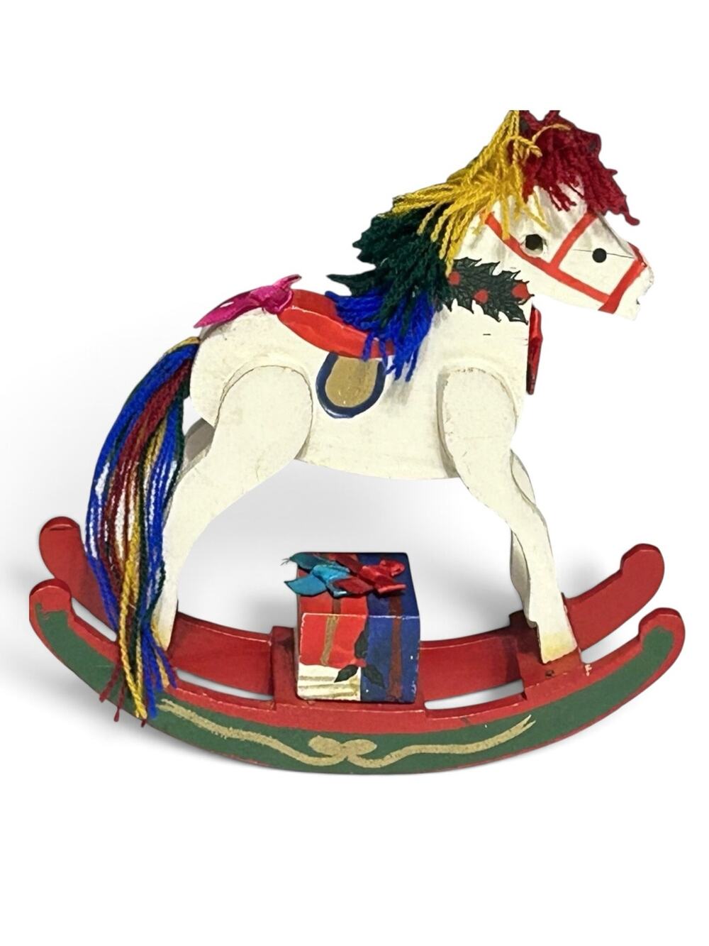 Vintage Wood Hand Painted Rocking Horse Multicolor Tail & Mane